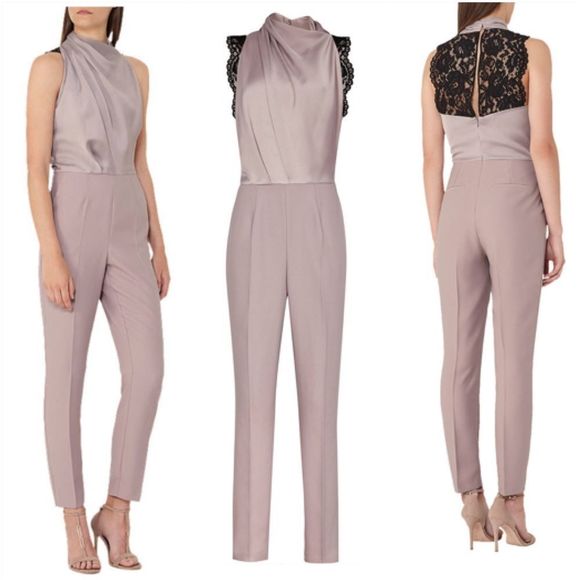 Reiss Kita Lace Back Jumpsuit, Ash - Picture 3 of 14